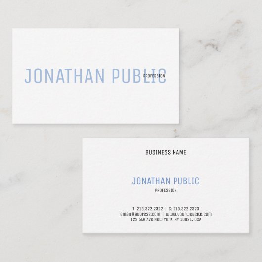 モダンプロフェッショナルエレガントブルーとホワイトシンプル 名刺 (正面/裏面)