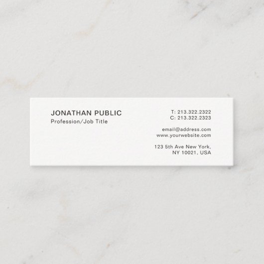 モダンプロフェッショナルエレガントホワイトミニマリスト平野 スキニー名刺 (正面)