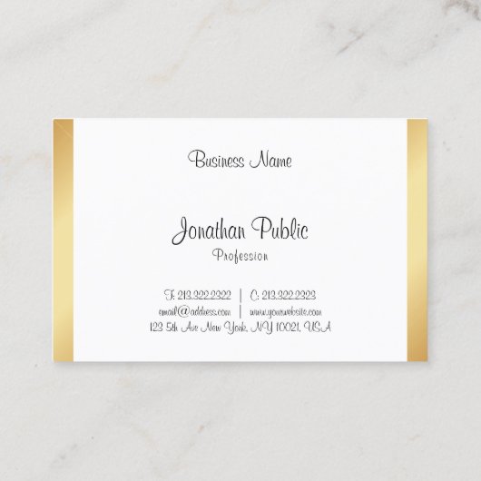 モダンプロフェッショナルエレガント手書き金ゴールド白 名刺 (裏面)