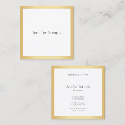 モダンプロフェッショナルエレガント金ゴールドホワイトテンプレート スクエア名刺 (正面/裏面)
