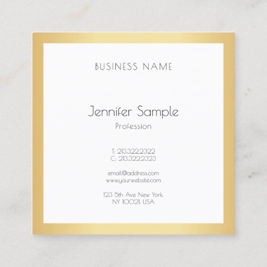 モダンプロフェッショナルエレガント金ゴールドホワイトテンプレート スクエア名刺 (裏面)