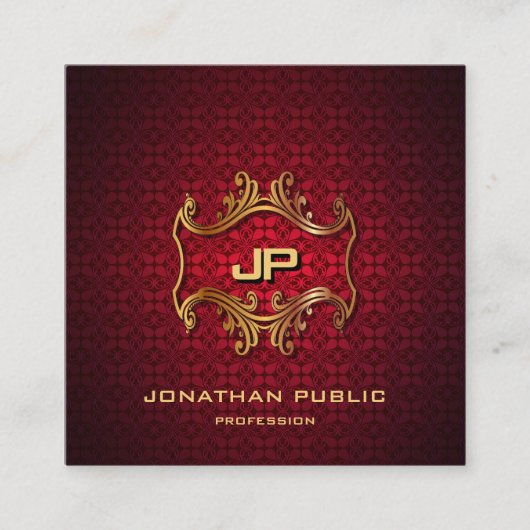 モダンプロフェッショナルエレガント金ゴールドモノグラムラグジュアリー スクエア名刺 (正面)