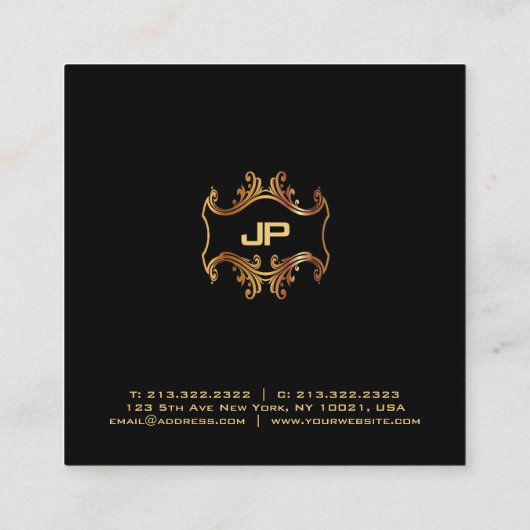 モダンプロフェッショナルエレガント金ゴールドモノグラムラグジュアリー スクエア名刺 (裏面)