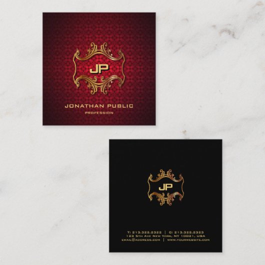 モダンプロフェッショナルエレガント金ゴールドモノグラムラグジュアリー スクエア名刺 (正面/裏面)