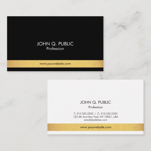 モダンプロフェッショナルエレガント金ゴールド白黒 名刺 (正面/裏面)