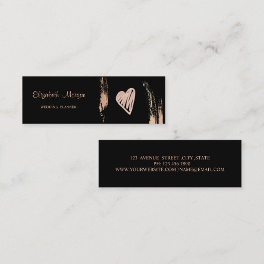 モダンプロフェッショナルエレガント，ブラシストローク，ハート スキニー名刺 (正面/裏面)