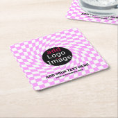 モダンプロフェッショナルカスタムブランド市松模様にピンク スクエアペーパーコースター (アングル)