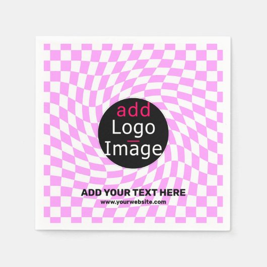 モダンプロフェッショナルカスタムブランド市松模様にピンク スタンダードカクテルナプキン (正面)