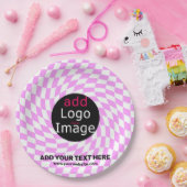 モダンプロフェッショナルカスタムブランド市松模様にピンク ペーパープレート (パーティー)