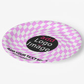 モダンプロフェッショナルカスタムブランド市松模様にピンク ペーパープレート (アングル)