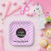 モダンプロフェッショナルカスタムブランド市松模様にピンク ペーパープレート (パーティー)