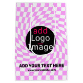 モダンプロフェッショナルカスタムブランド市松模様にピンク ミディアムペーパーバッグ (裏面)