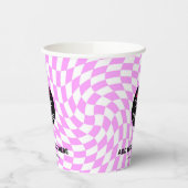 モダンプロフェッショナルカスタムブランド市松模様にピンク 紙コップ (左)