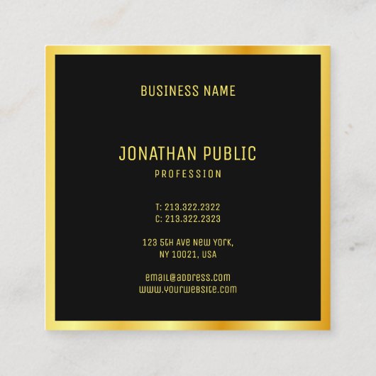 モダンプロフェッショナルカスタム金ゴールドエレガントテンプレート スクエア名刺 (裏面)
