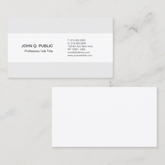 モダンプロフェッショナルクエレガントリーングレーホワイトプレーン 名刺 (正面/裏面)