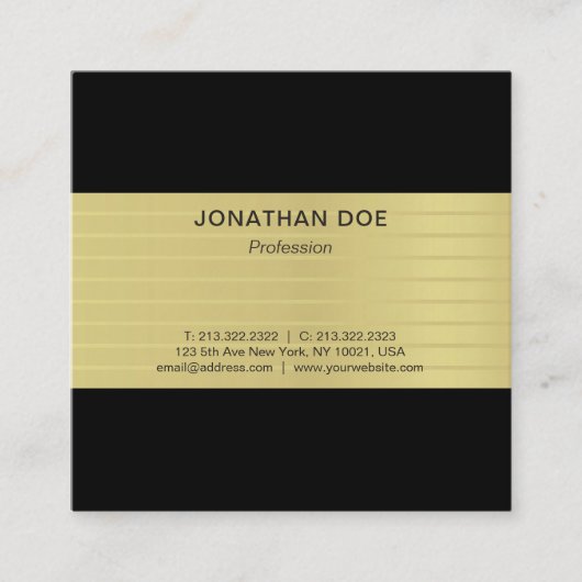 モダンプロフェッショナルクリエイティブ金ゴールドストライプのラグジュアリー スクエア名刺 (正面)