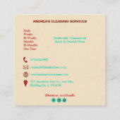 モダンプロフェッショナルクリーニングサービス赤とティール（緑がかった色） スクエア名刺 (裏面)