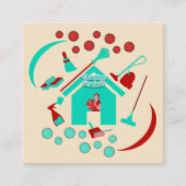 モダンプロフェッショナルクリーニングサービス赤とティール（緑がかった色） スクエア名刺 (正面)