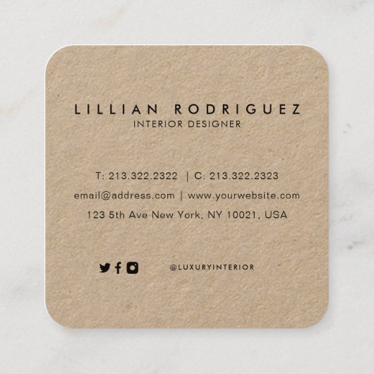 モダンプロフェッショナルク素朴ラフトブラックシグネチャー スクエア名刺 (裏面)