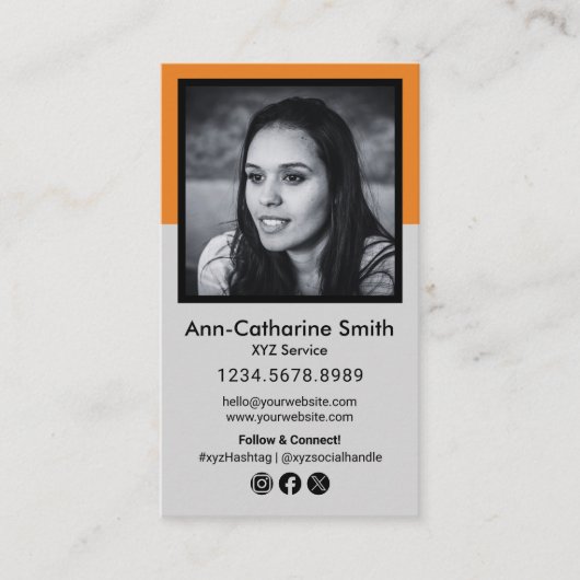 モダンプロフェッショナルグレイブラックオレンジロイヤリティと 予約カード (正面)