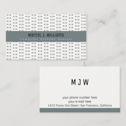 モダンプロフェッショナルグレストライプーイニシャルパターン 名刺 (正面/裏面)