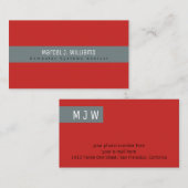 モダンプロフェッショナルグレストライプーオン無地レッド 名刺 (正面/裏面)