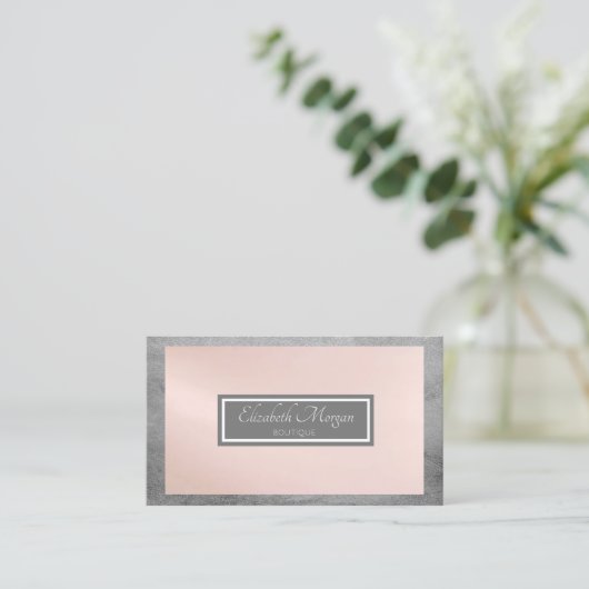 モダンプロフェッショナルグレー、ピンク、フレーム 名刺 (スタンド正面)