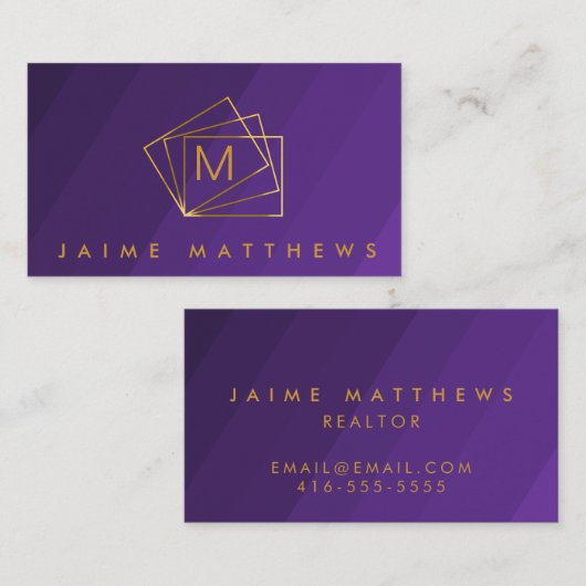 モダンプロフェッショナルシンプルパープ王室のルと金ゴールド 名刺 (正面/裏面)