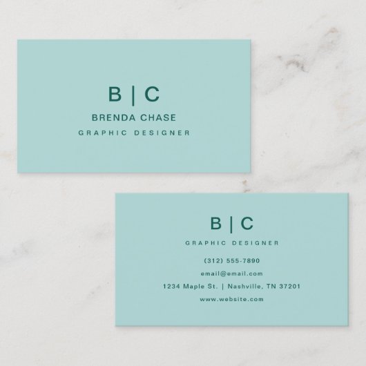 モダンプロフェッショナルティール（緑がかった色）ミニマエレガントリスト 名刺 (正面/裏面)