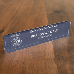 モダンプロフェッショナルネイビーブルーオフィスタイトルデスク デスクネームプレート