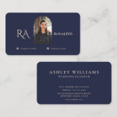 モダンプロフェッショナルネイビーブルーモノグラム写真 名刺 (正面/裏面)