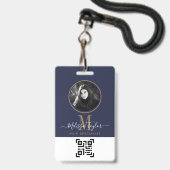 モダンプロフェッショナルネイビーブルー金ゴールド署名 バッジ (ストラップ付き表面)