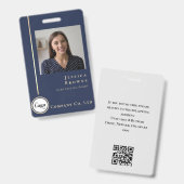 モダンプロフェッショナルネイビー金ゴールドフォトロゴQRコード バッジ (Front & Back)