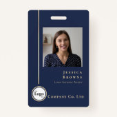 モダンプロフェッショナルネイビー金ゴールドフォトロゴQRコード バッジ (正面)