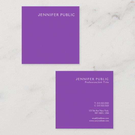 モダンプロフェッショナルバエレガントイオレットテンプレートトレンディー スクエア名刺 (正面/裏面)