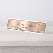 モダンプロフェッショナルバラ金ゴールドスパークルグリッターデスク デスクネームプレート (正面)