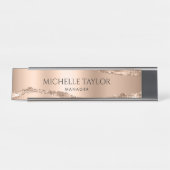 モダンプロフェッショナルバラ金ゴールドスパークルグリッターデスク デスクネームプレート (正面)