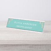 モダンプロフェッショナルバラ金ゴールドスパークルグリッター机 デスクネームプレート (正面)