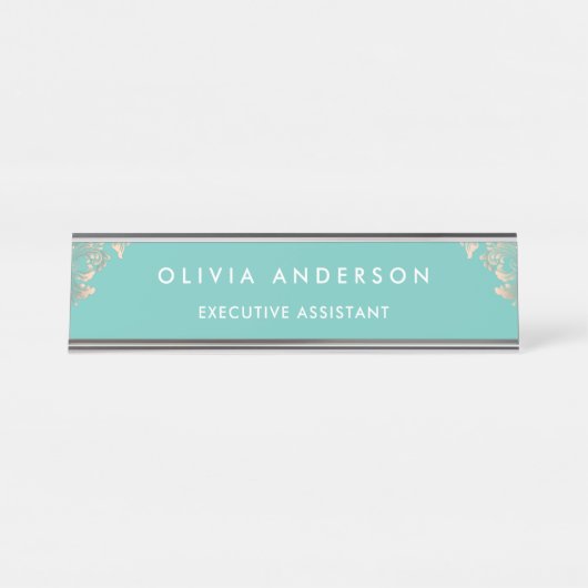 モダンプロフェッショナルバラ金ゴールドスパークルグリッター机 デスクネームプレート (正面)