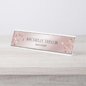 モダンプロフェッショナルバラ金ゴールドスパークルグリッター デスクネームプレート (正面)