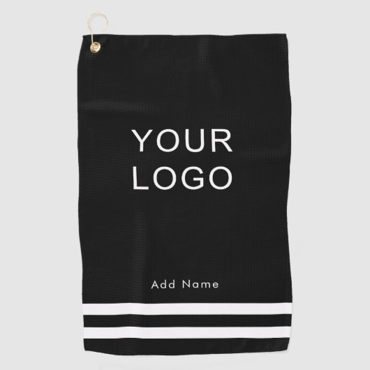 モダンプロフェッショナルビジネスロゴブラックストライプ ゴルフタオル (正面)