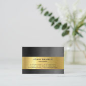 モダンプロフェッショナルブエレガントラックと金ゴールドの光沢 名刺 (スタンド正面)