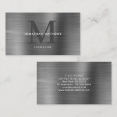 モダンプロフェッショナルブラシ仕上げメタリックグレーモノグラム 名刺 (正面/裏面)