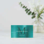 モダンプロフェッショナルブラシ仕上げ金属ティール（緑がかった色）モノグラム 名刺 (スタンド正面)