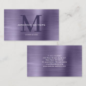 モダンプロフェッショナルブラシ仕上げ金属パープルモノグラム 名刺 (正面/裏面)