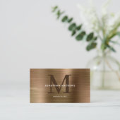 モダンプロフェッショナルブラシ仕上げ金属金ゴールドモノグラム 名刺 (スタンド正面)