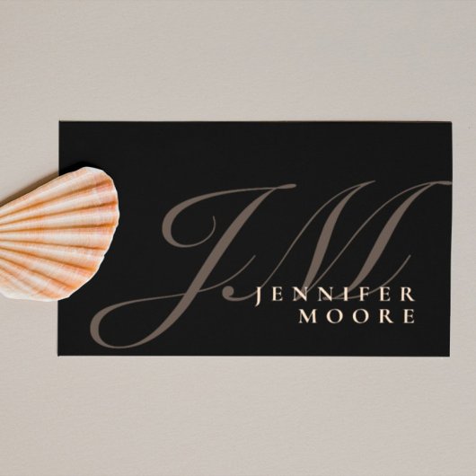 モダンプロフェッショナルブラックと金ゴールドモノグラムの 名刺