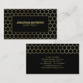 モダンプロフェッショナルブラック金ゴールド六角ジオメトリ 名刺 (正面/裏面)