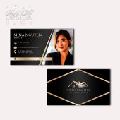 モダンプロフェッショナルブラック&ベージュ不動産仲介業者写真 名刺