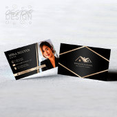 モダンプロフェッショナルブラック&ベージュ不動産仲介業者写真 名刺